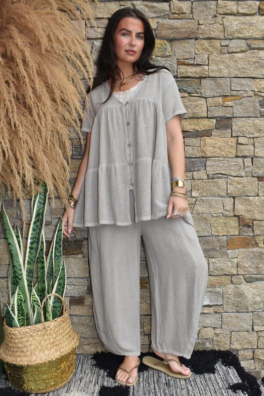 Lina Linen Blend Smock Over Shirt Washed Mocha